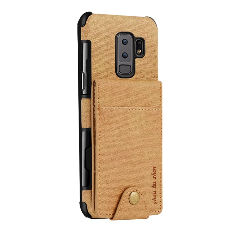 Vertical Flip PU Leather Coated Card Holder PC TPU Hybrid Phone Shell for Samsung Galaxy S9 Plus G965 - Khaki-2