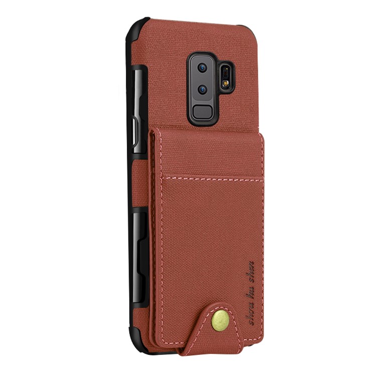 

For Samsung Galaxy S9+ G965 Vertical Flip PU Leather Coated Card Holder PC TPU Mobile Case - Brown