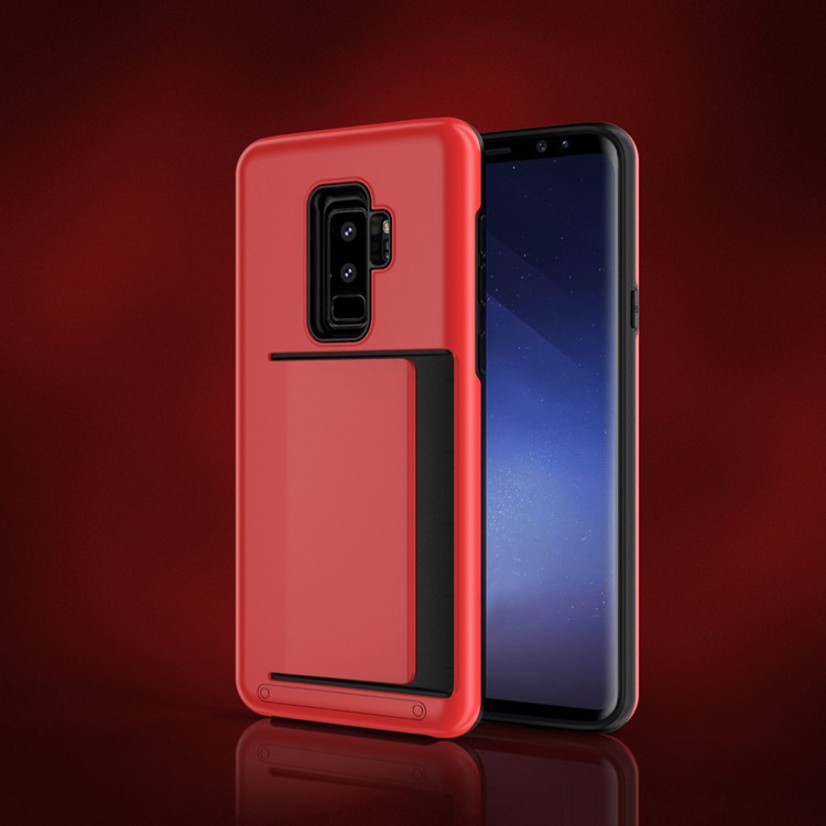 Card Holder PC + TPU Hybrid Case Shell for Samsung Galaxy S9+ G965 - Red-1