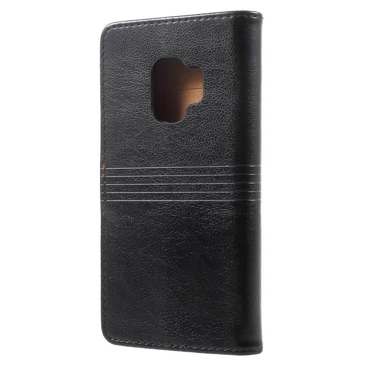 Metal Buckle Leather Stand Wallet Case for Samsung Galaxy S9 - Black-3