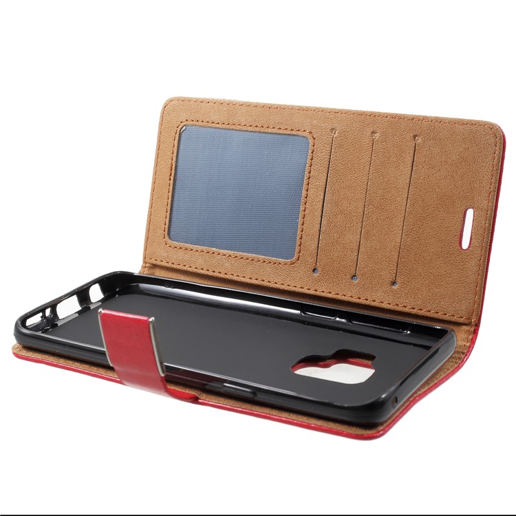 Metal Buckle Leather Stand Wallet Cover for Samsung Galaxy S9 G960 - Red-5