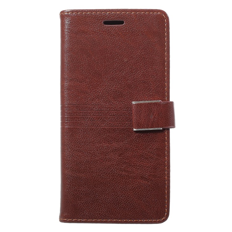 Metal Buckle Leather Stand Wallet Shell for Samsung Galaxy S9 - Coffee-1