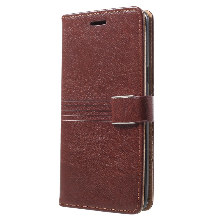 Metal Buckle Leather Stand Wallet Shell for Samsung Galaxy S9 - Coffee-2