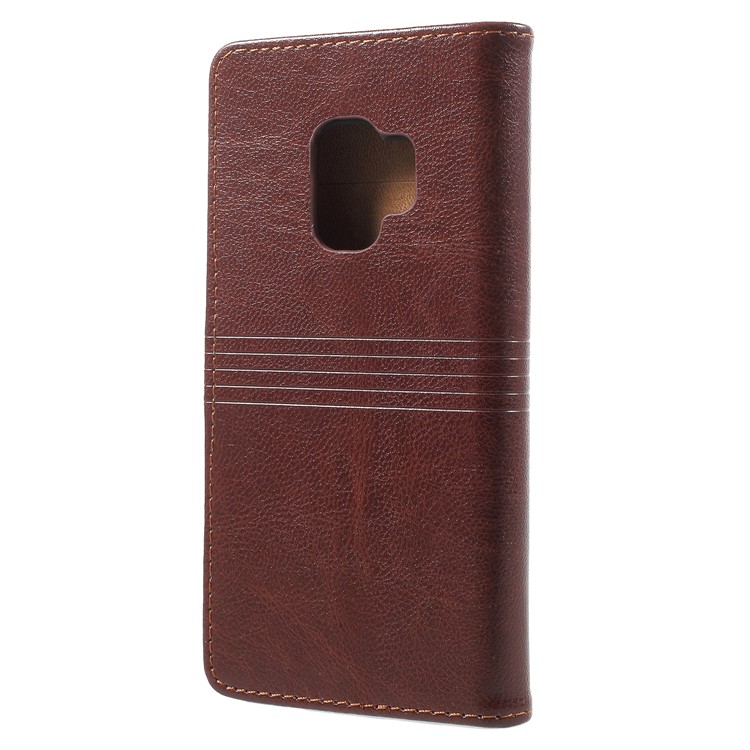 Metal Buckle Leather Stand Wallet Shell for Samsung Galaxy S9 - Coffee-3