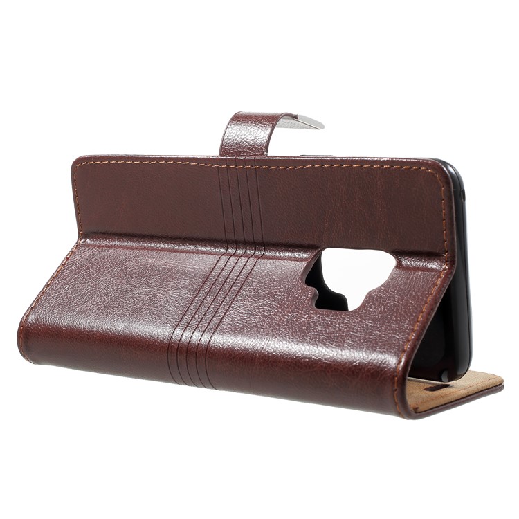 Metal Buckle Leather Stand Wallet Shell for Samsung Galaxy S9 - Coffee-4