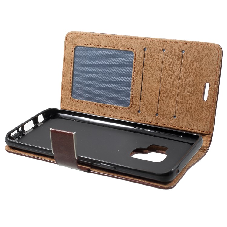 Metal Buckle Leather Stand Wallet Shell for Samsung Galaxy S9 - Coffee-5