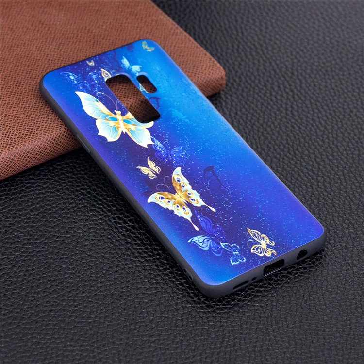 For Samsung Galaxy S9+ G965 Embossment Patterned TPU Mobile Phone Case - Blue and Gold Butterfly-2