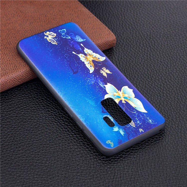 For Samsung Galaxy S9+ G965 Embossment Patterned TPU Mobile Phone Case - Blue and Gold Butterfly-3