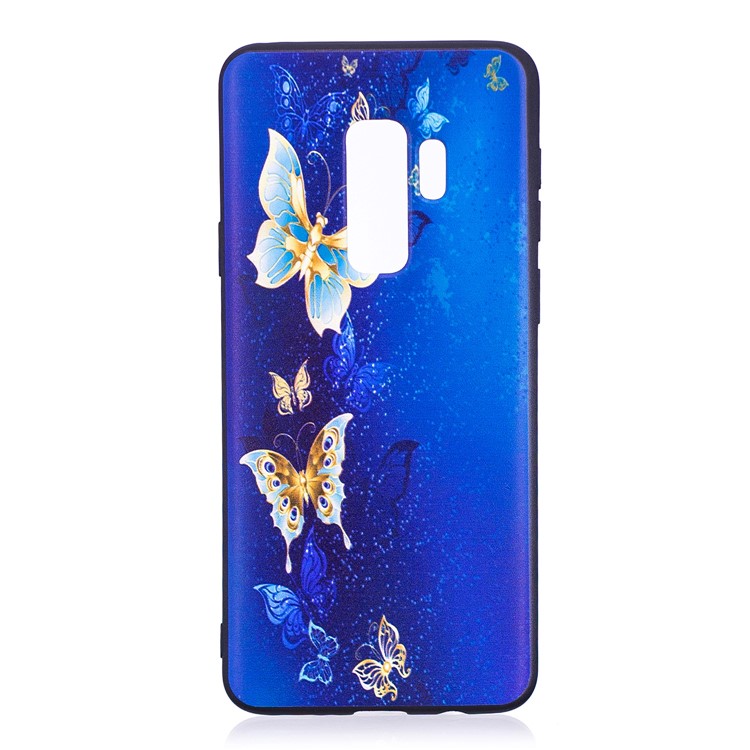 For Samsung Galaxy S9+ G965 Embossment Patterned TPU Mobile Phone Case - Blue and Gold Butterfly-4