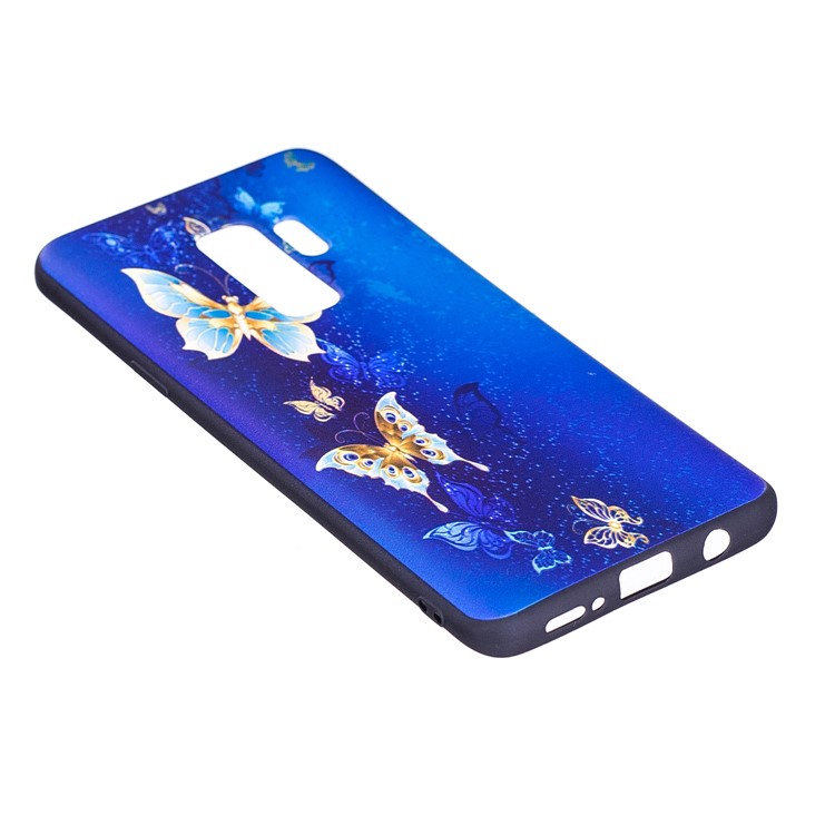 For Samsung Galaxy S9+ G965 Embossment Patterned TPU Mobile Phone Case - Blue and Gold Butterfly-5