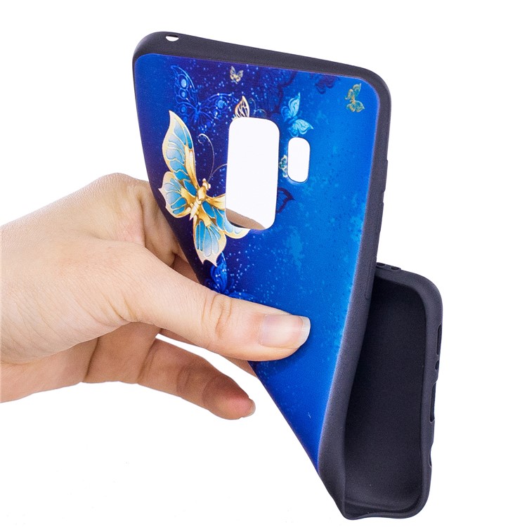 For Samsung Galaxy S9+ G965 Embossment Patterned TPU Mobile Phone Case - Blue and Gold Butterfly-7