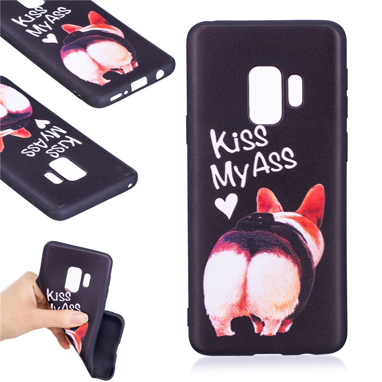 Embossment Patterned Soft TPU Cover for Samsung Galaxy S9 - Kiss My Ass-1