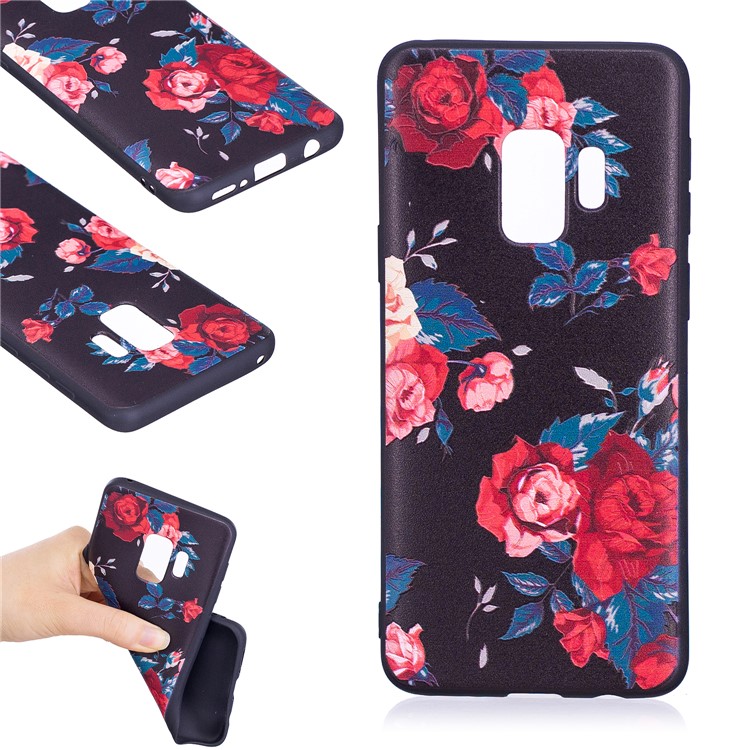 Patterned Embossment Soft TPU Phone Shell Case for Samsung Galaxy S9 - Peony-1