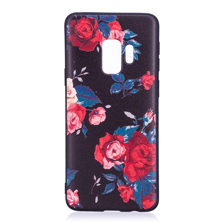 Patterned Embossment Soft TPU Phone Shell Case for Samsung Galaxy S9 - Peony-2