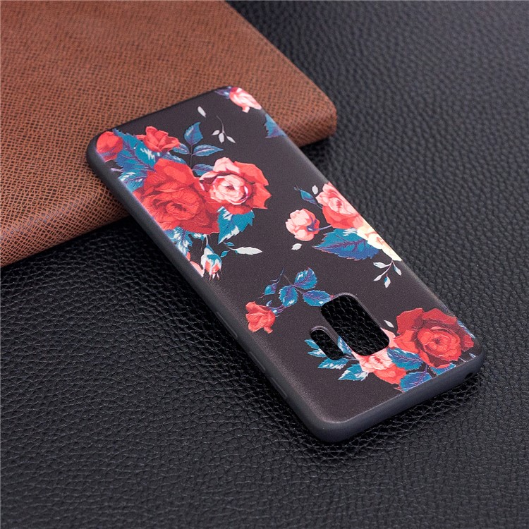 Patterned Embossment Soft TPU Phone Shell Case for Samsung Galaxy S9 - Peony-4