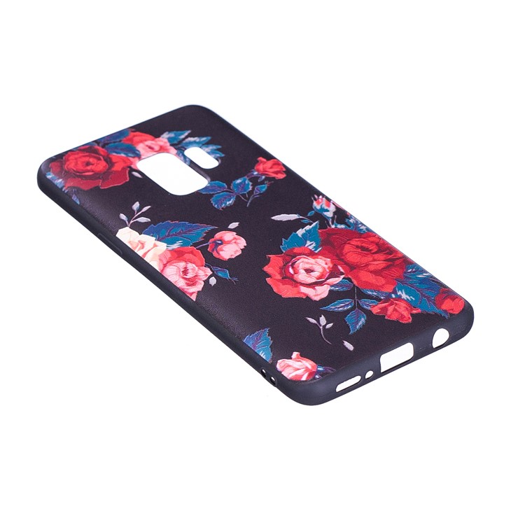 Patterned Embossment Soft TPU Phone Shell Case for Samsung Galaxy S9 - Peony-5