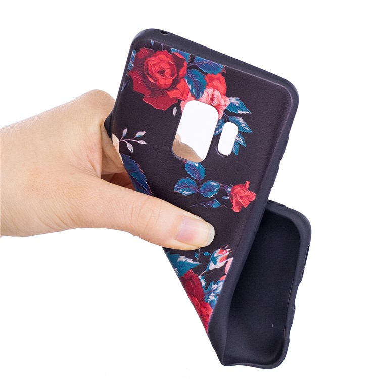 Patterned Embossment Soft TPU Phone Shell Case for Samsung Galaxy S9 - Peony-7
