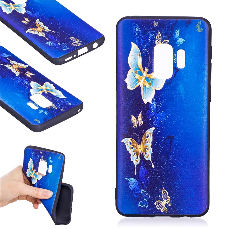 

Embossment Patterned Soft TPU Mobile Case for Samsung Galaxy S9 - Blue and Gold Butterfly