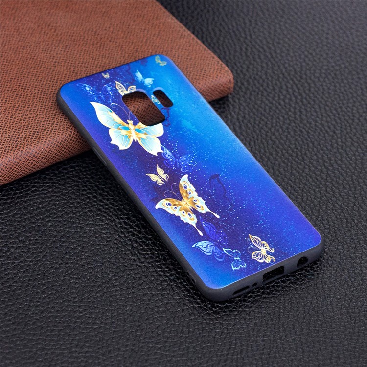 Embossment Patterned Soft TPU Mobile Case for Samsung Galaxy S9 - Blue and Gold Butterfly-3