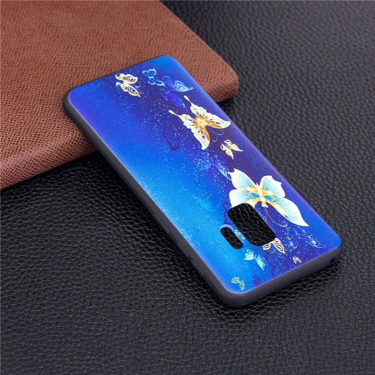 Embossment Patterned Soft TPU Mobile Case for Samsung Galaxy S9 - Blue and Gold Butterfly-4