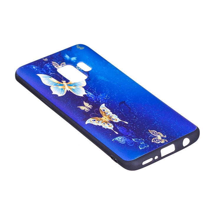 Embossment Patterned Soft TPU Mobile Case for Samsung Galaxy S9 - Blue and Gold Butterfly-5