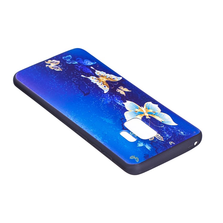 Embossment Patterned Soft TPU Mobile Case for Samsung Galaxy S9 - Blue and Gold Butterfly-6
