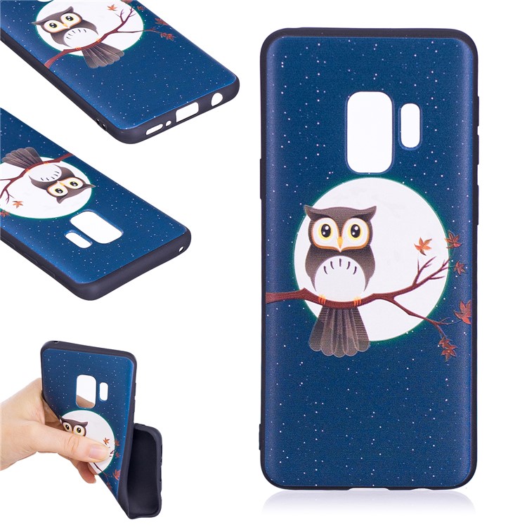 Patterned Embossment Soft TPU Case Accessory for Samsung Galaxy S9 - Owl on Branch-1