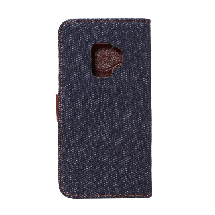 Jeans Cloth Leather Stand Phone Case with Card Slots for Samsung Galaxy S9 - Black-3
