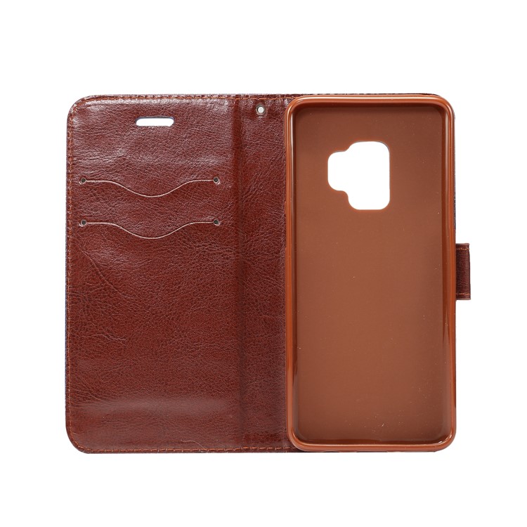 Jeans Cloth Leather Stand Phone Case with Card Slots for Samsung Galaxy S9 - Black-4