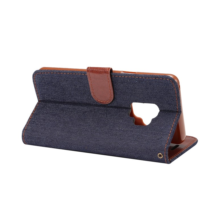 Jeans Cloth Leather Stand Phone Case with Card Slots for Samsung Galaxy S9 - Black-5