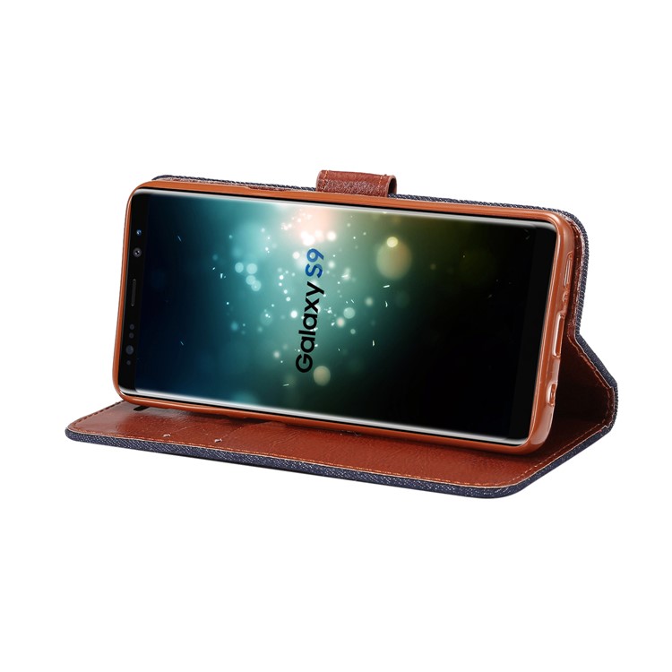 Jeans Cloth Leather Stand Phone Case with Card Slots for Samsung Galaxy S9 - Black-6