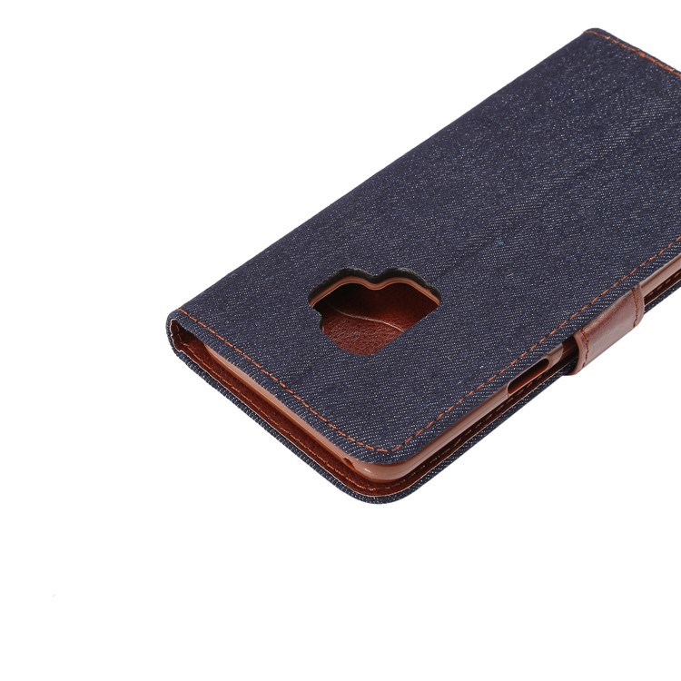 Jeans Cloth Leather Stand Phone Case with Card Slots for Samsung Galaxy S9 - Black-7