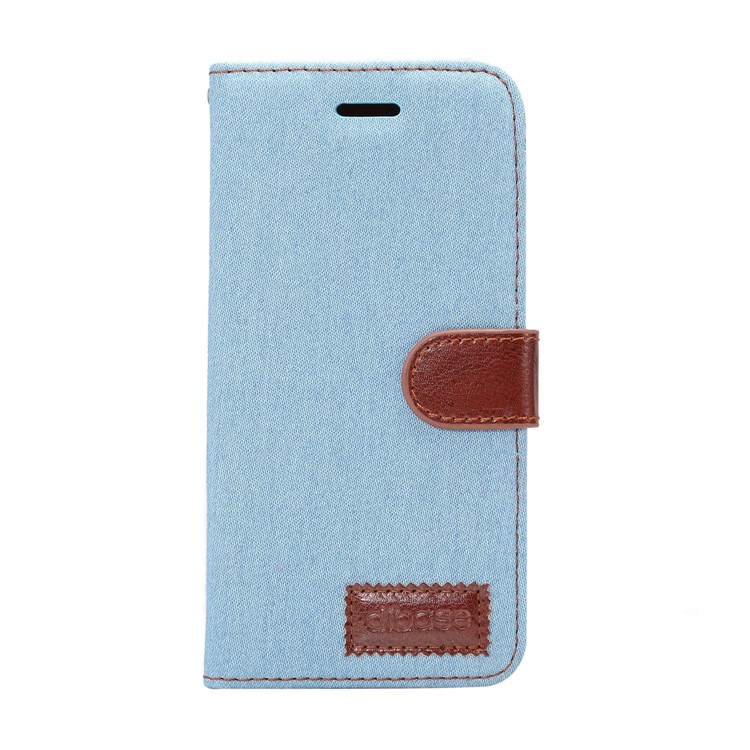 Jeans Cloth Skin Flip Card Holder Leather Case with Stand for Samsung Galaxy S9 G960 - Baby Blue-2