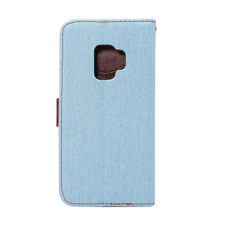 Jeans Cloth Skin Flip Card Holder Leather Case with Stand for Samsung Galaxy S9 G960 - Baby Blue-3