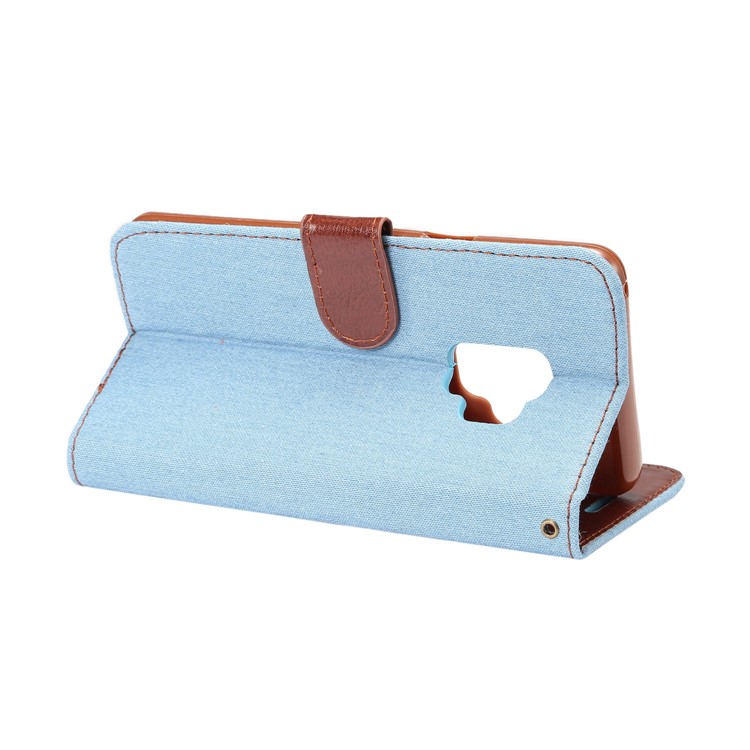 Jeans Cloth Skin Flip Card Holder Leather Case with Stand for Samsung Galaxy S9 G960 - Baby Blue-4
