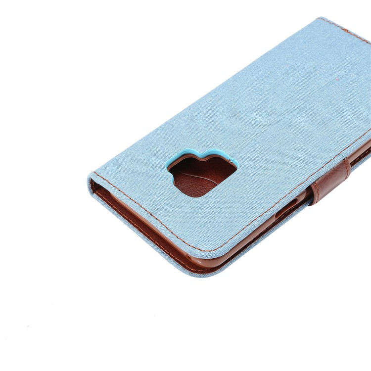 Jeans Cloth Skin Flip Card Holder Leather Case with Stand for Samsung Galaxy S9 G960 - Baby Blue-6