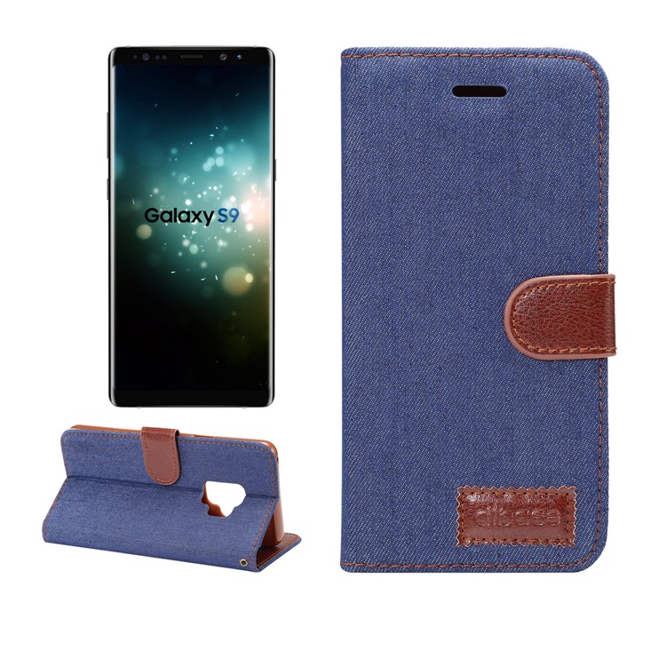 Jeans Cloth Diary Style Leather Stand Cover Shell with Card Holder for Samsung Galaxy S9 G960 - Dark Blue-1