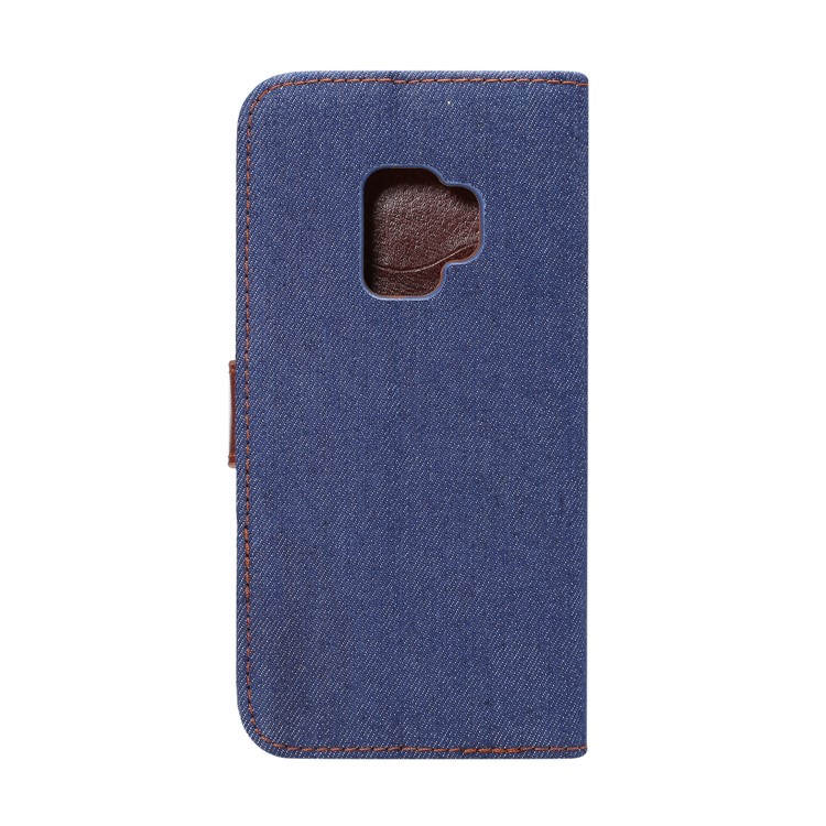 Jeans Cloth Diary Style Leather Stand Cover Shell with Card Holder for Samsung Galaxy S9 G960 - Dark Blue-3