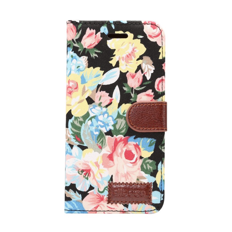 Flowers Pattern Cloth Skin Leather Stand Case with Card Slots for Samsung Galaxy S9 G960 - Black-2