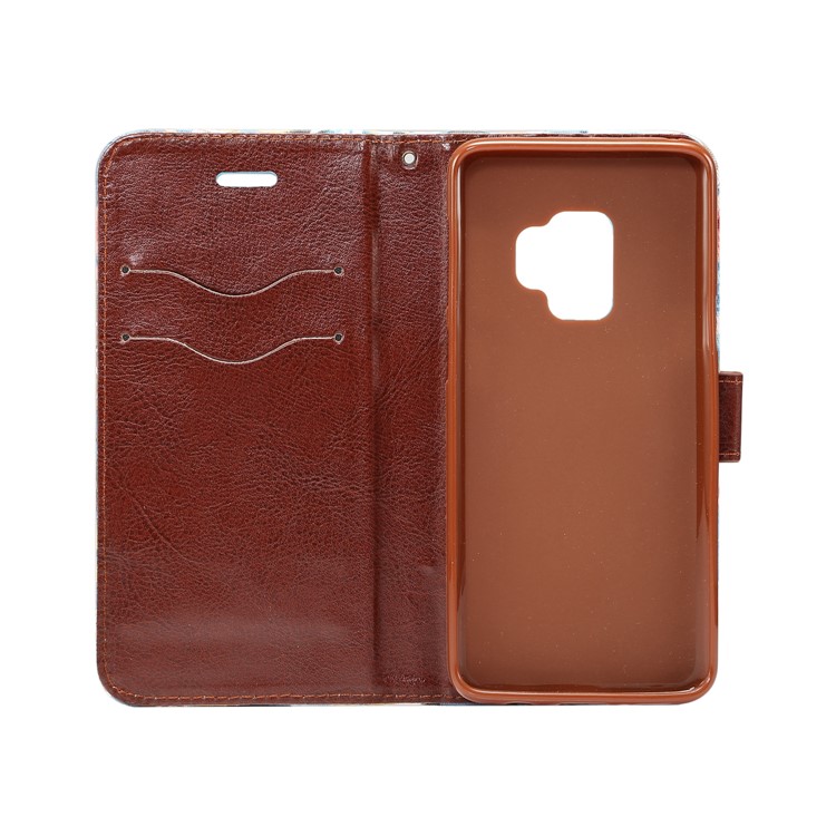 Flowers Pattern Cloth Skin Leather Stand Case with Card Slots for Samsung Galaxy S9 G960 - Black-4