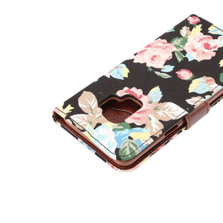 Flowers Pattern Cloth Skin Leather Stand Case with Card Slots for Samsung Galaxy S9 G960 - Black-7