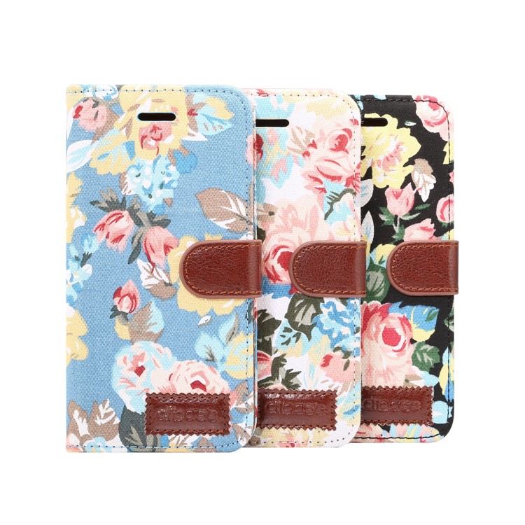 Flowers Pattern Cloth Skin Leather Stand Case with Card Slots for Samsung Galaxy S9 G960 - Black-8