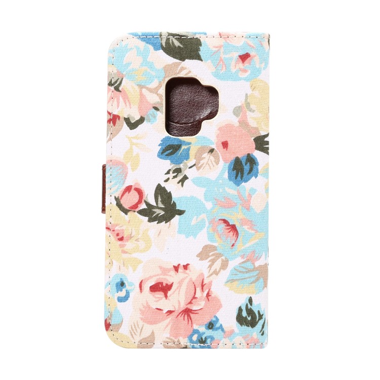 Flowers Pattern Cloth Skin Leather Phone Case with Card Slots for Samsung Galaxy S9 - White-3