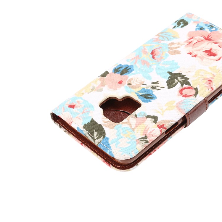 Flowers Pattern Cloth Skin Leather Phone Case with Card Slots for Samsung Galaxy S9 - White-6