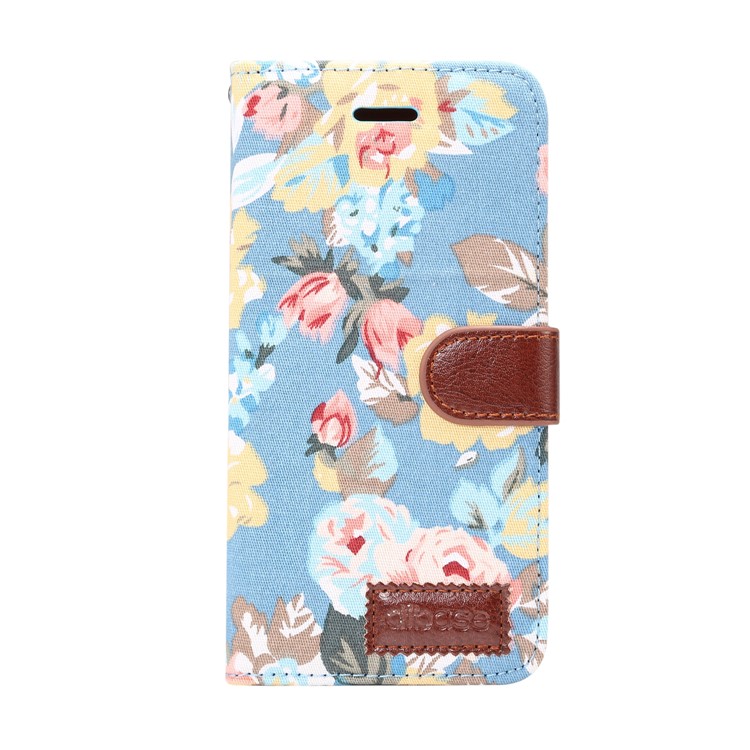 Flowers Pattern Cloth Skin Leather Mobile Cover with Card Holder for Samsung Galaxy S9 - Blue-2