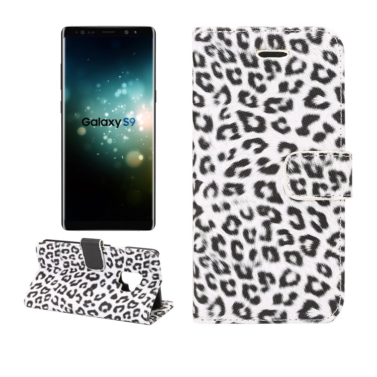Leopard Pattern Leather Wallet Stand Mobile Case for Samsung Galaxy S9 G960 - White-1