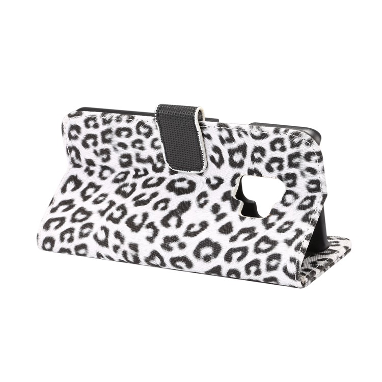 Leopard Pattern Leather Wallet Stand Mobile Case for Samsung Galaxy S9 G960 - White-5