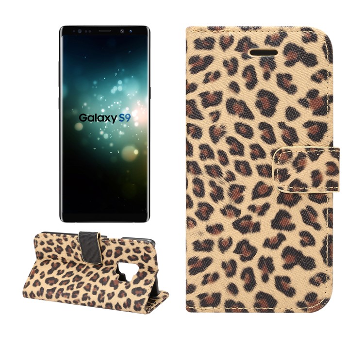 Leopard Pattern Leather Wallet Stand Mobile Shell for Samsung Galaxy S9 G960 - Brown-1