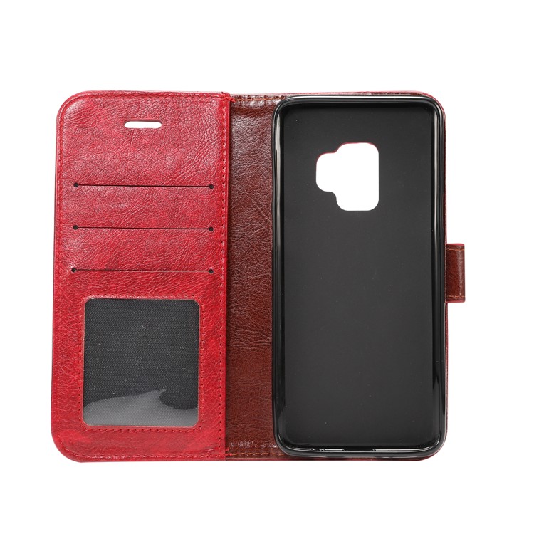 Crazy Horse Flip Leather Wallet Cell Phone Case for Samsung Galaxy S9 G960 - Red-4