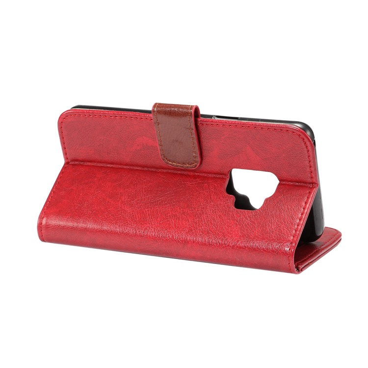 Crazy Horse Flip Leather Wallet Cell Phone Case for Samsung Galaxy S9 G960 - Red-5